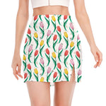 Polygon Tulip Pattern Print Side Slit Mini Skirt