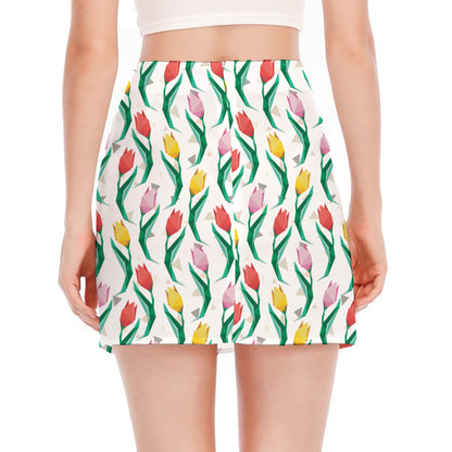 Polygon Tulip Pattern Print Side Slit Mini Skirt