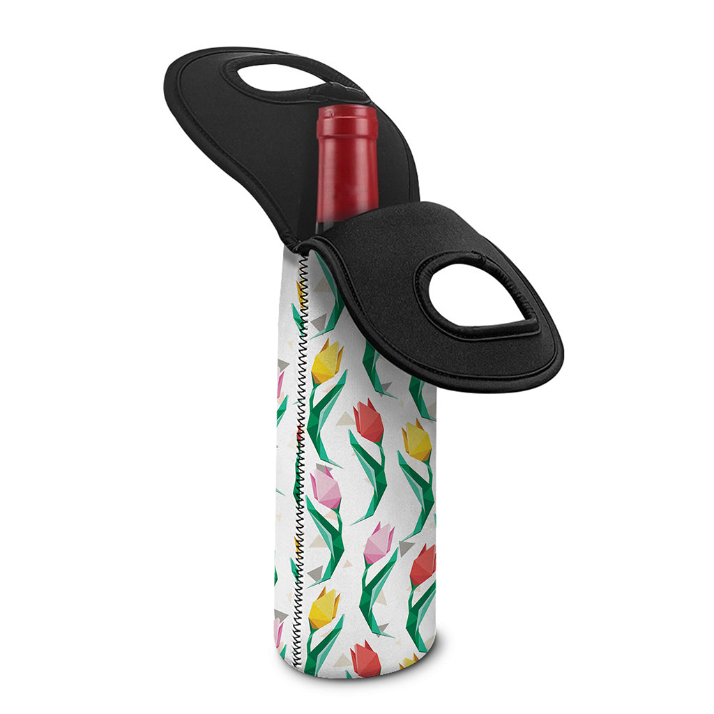 Polygon Tulip Pattern Print Single Neoprene Wine Tote