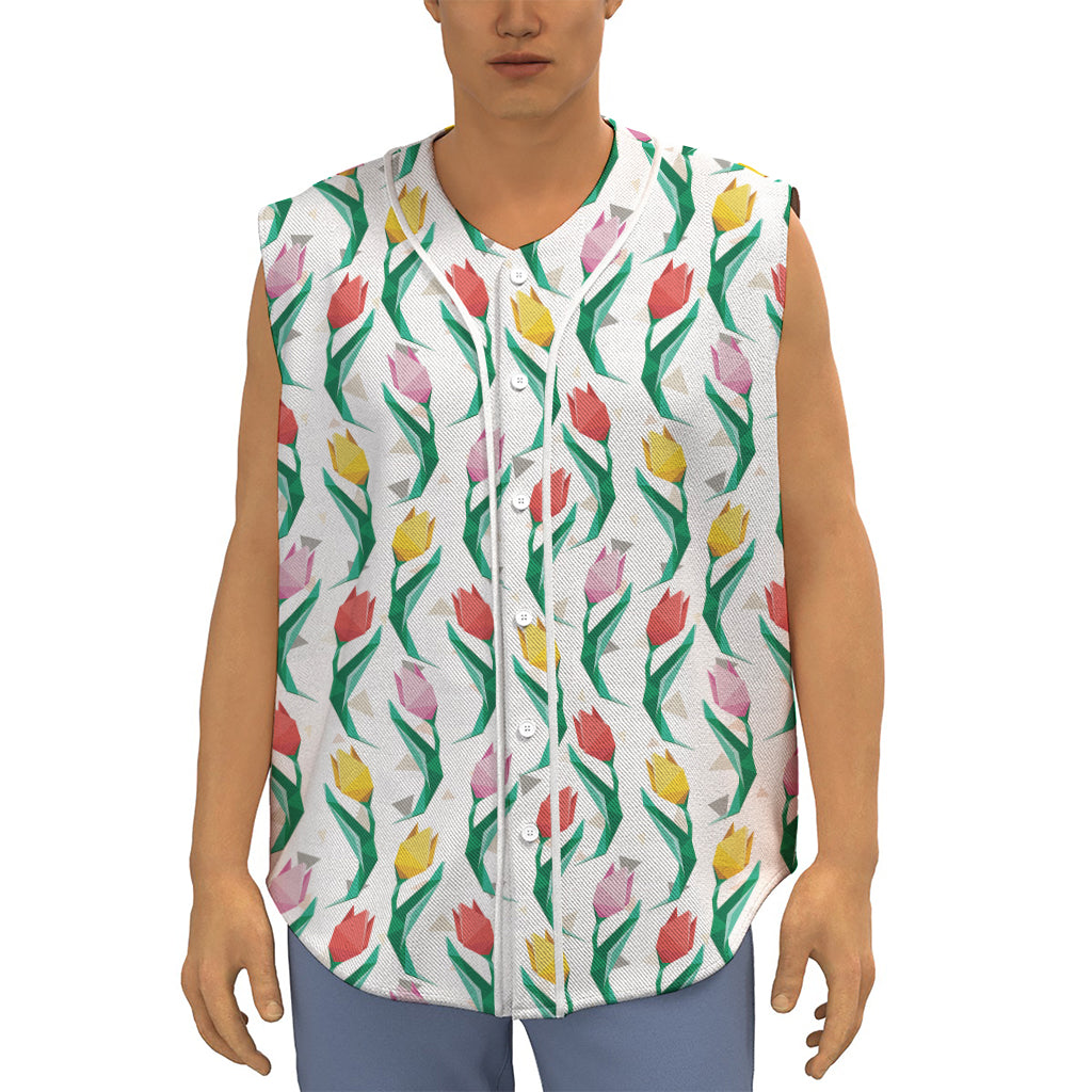 Polygon Tulip Pattern Print Sleeveless Baseball Jersey