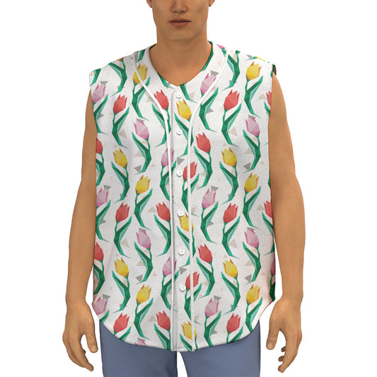 Polygon Tulip Pattern Print Sleeveless Baseball Jersey