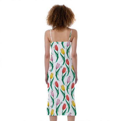 Polygon Tulip Pattern Print Slim Fit Midi Cami Dress