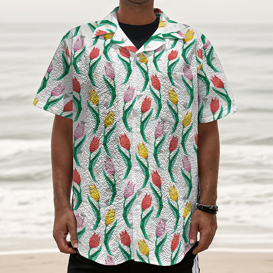 Polygon Tulip Pattern Print Textured Short Sleeve Shirt