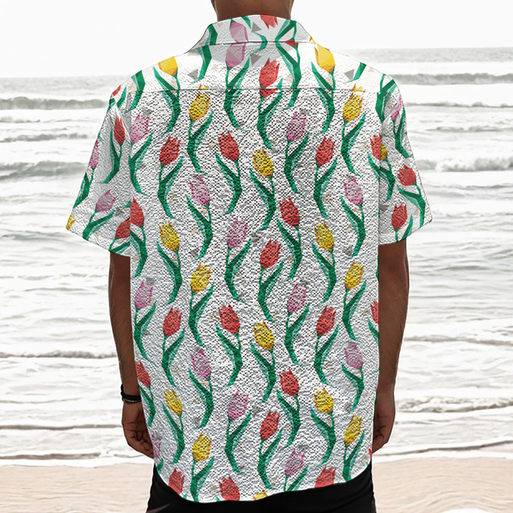 Polygon Tulip Pattern Print Textured Short Sleeve Shirt