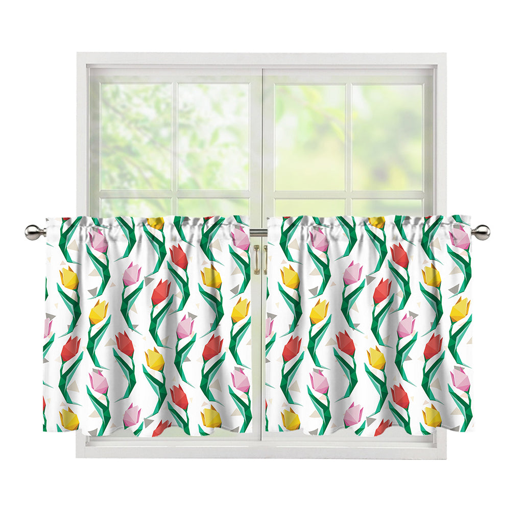Polygon Tulip Pattern Print Tier Curtains