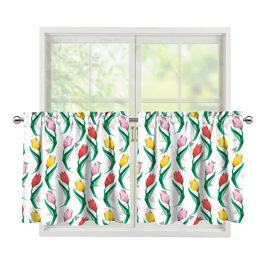 Polygon Tulip Pattern Print Tier Curtains