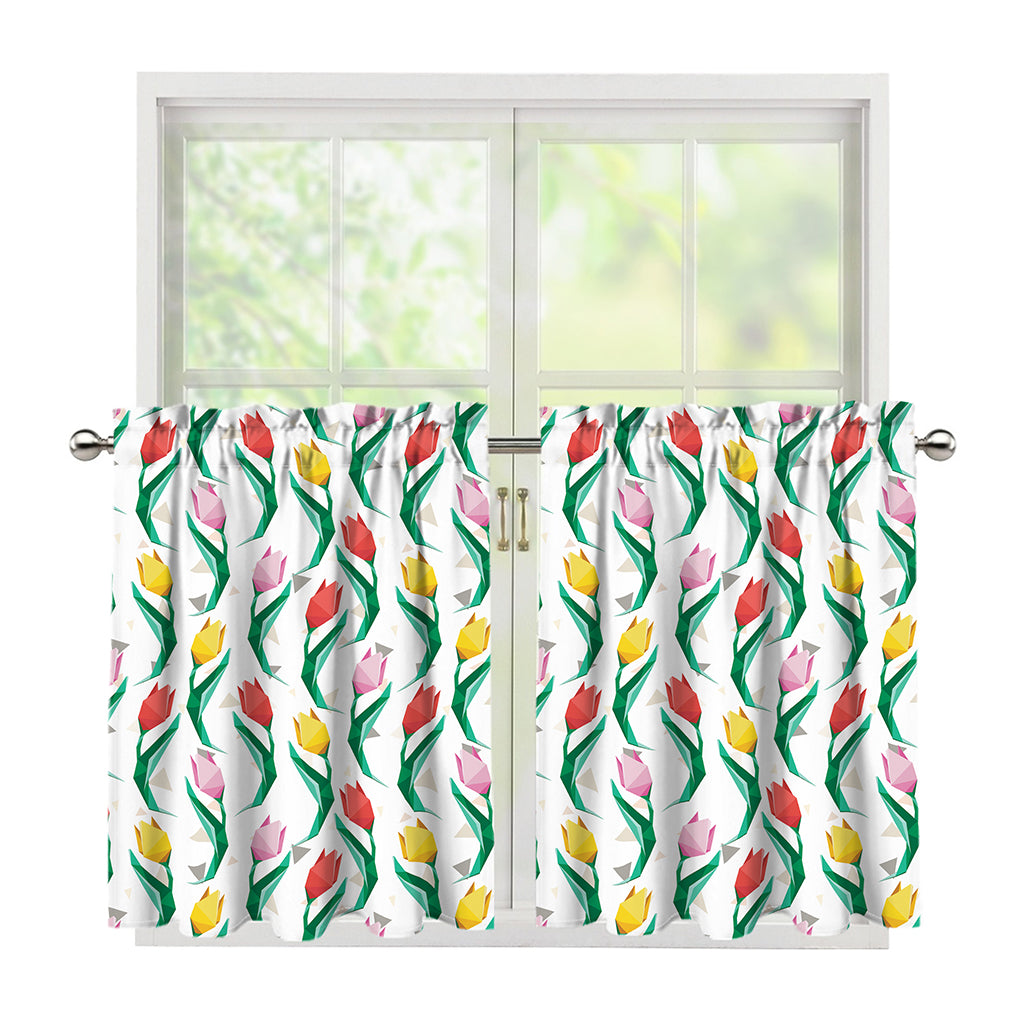 Polygon Tulip Pattern Print Tier Curtains
