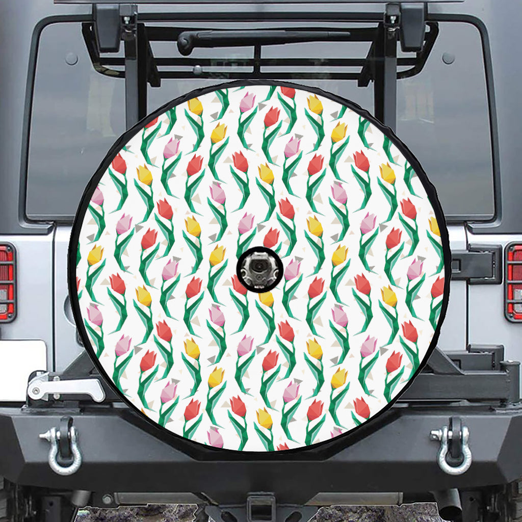 Polygon Tulip Pattern Print Tire Cover With Camera Hole