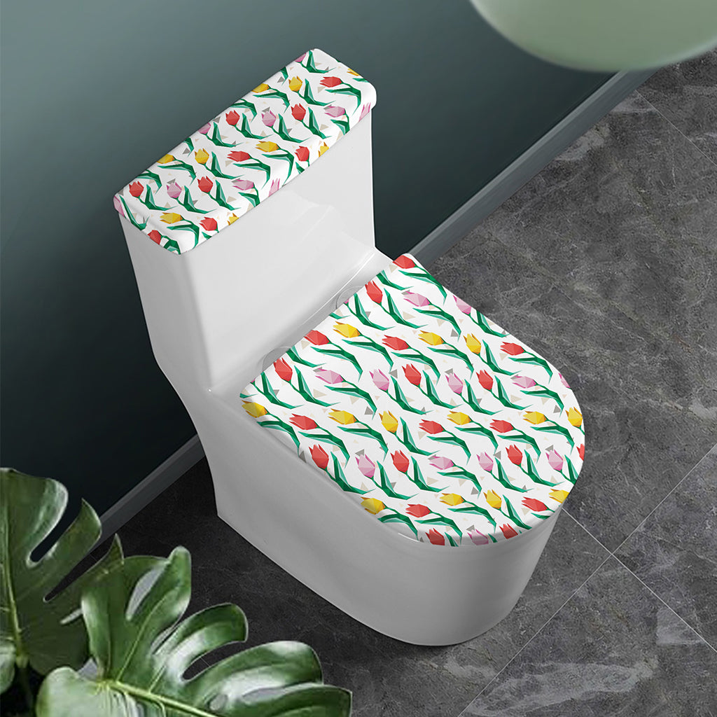 Polygon Tulip Pattern Print Toilet Lid And Tank Cover Set