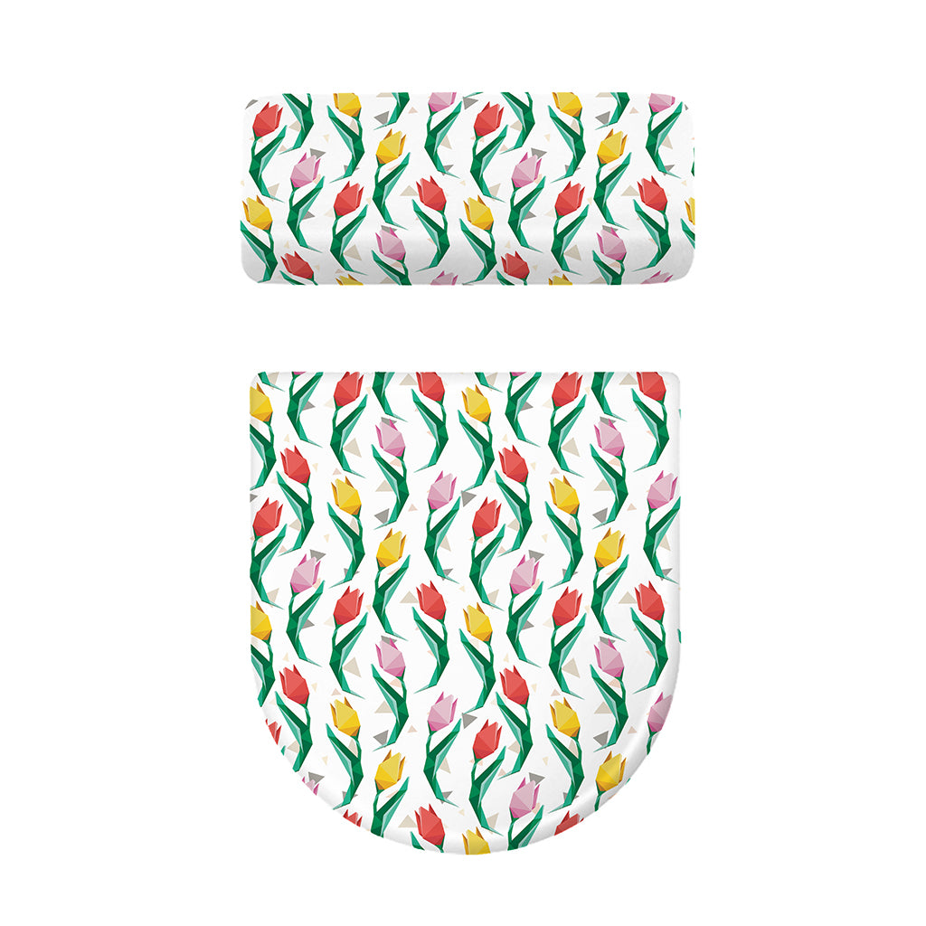 Polygon Tulip Pattern Print Toilet Lid And Tank Cover Set
