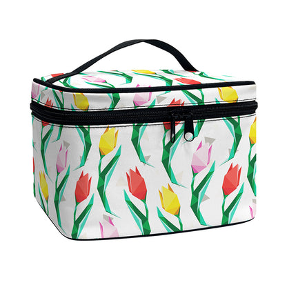 Polygon Tulip Pattern Print Travel Makeup Bag