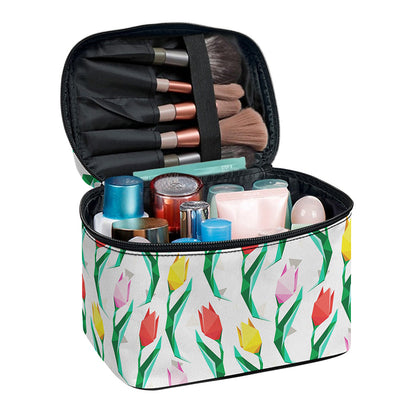 Polygon Tulip Pattern Print Travel Makeup Bag