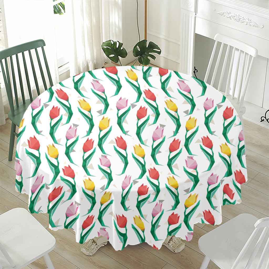 Polygon Tulip Pattern Print Waterproof Round Tablecloth