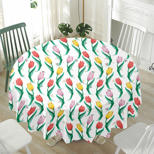 Polygon Tulip Pattern Print Waterproof Round Tablecloth