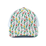 Polygon Tulip Pattern Print White Mesh Trucker Cap