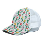 Polygon Tulip Pattern Print White Mesh Trucker Cap