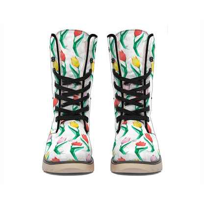 Polygon Tulip Pattern Print Winter Boots