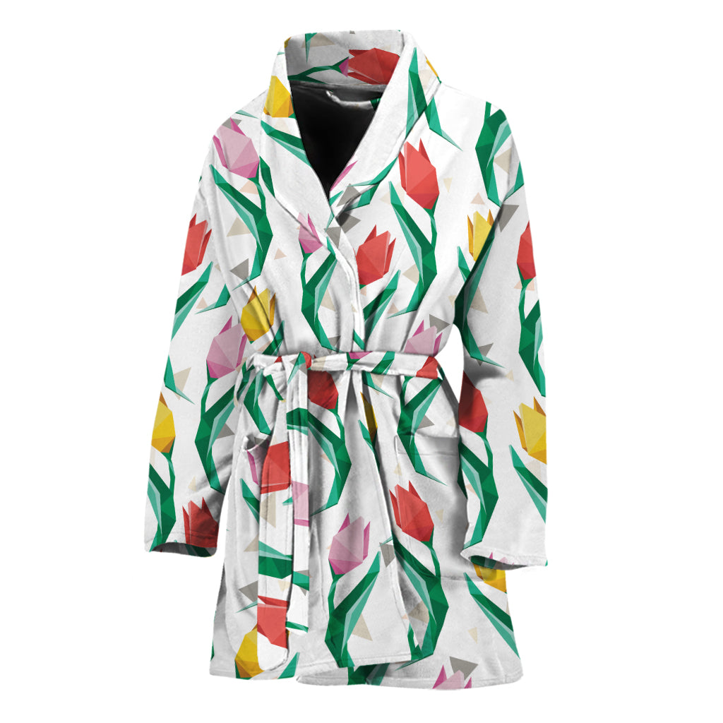 Polygon Tulip Pattern Print Women's Bathrobe