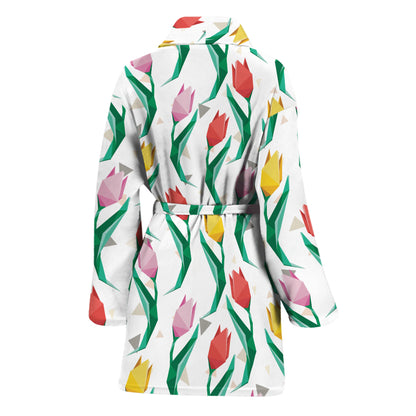Polygon Tulip Pattern Print Women's Bathrobe