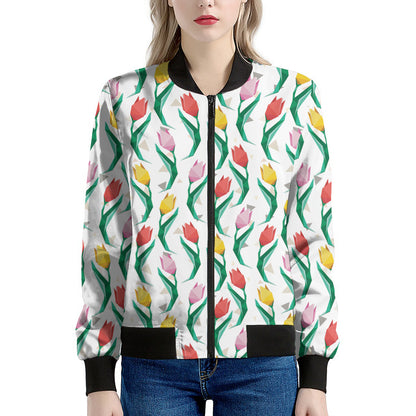 Polygon Tulip Pattern Print Women's Bomber Jacket