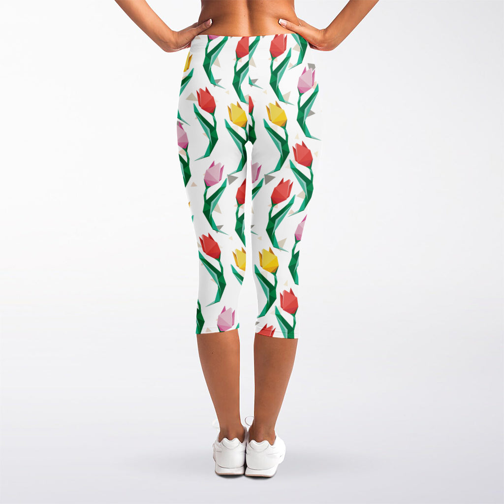 Polygon Tulip Pattern Print Women's Capri Leggings