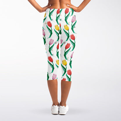 Polygon Tulip Pattern Print Women's Capri Leggings