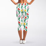 Polygon Tulip Pattern Print Women's Capri Leggings