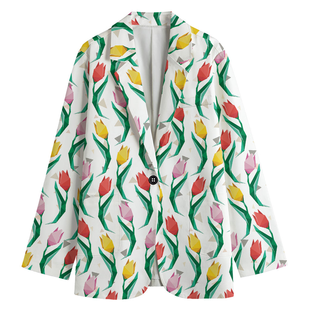 Polygon Tulip Pattern Print Women's Cotton Blazer