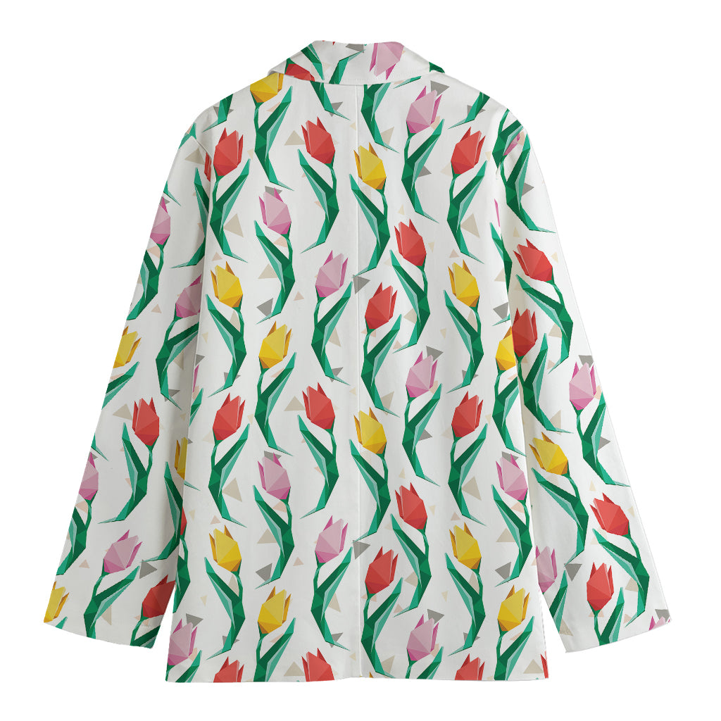 Polygon Tulip Pattern Print Women's Cotton Blazer