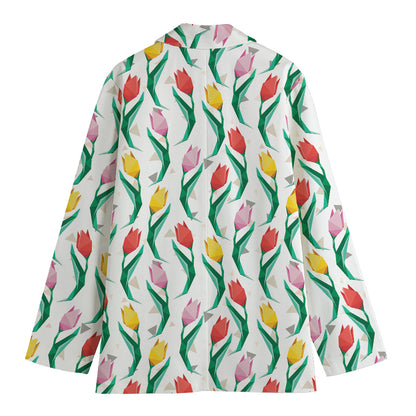 Polygon Tulip Pattern Print Women's Cotton Blazer