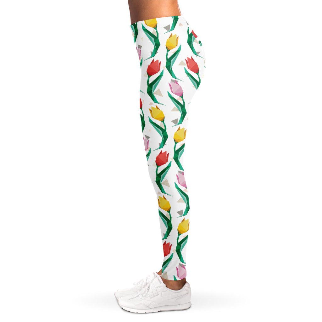 Polygon Tulip Pattern Print Women's Leggings