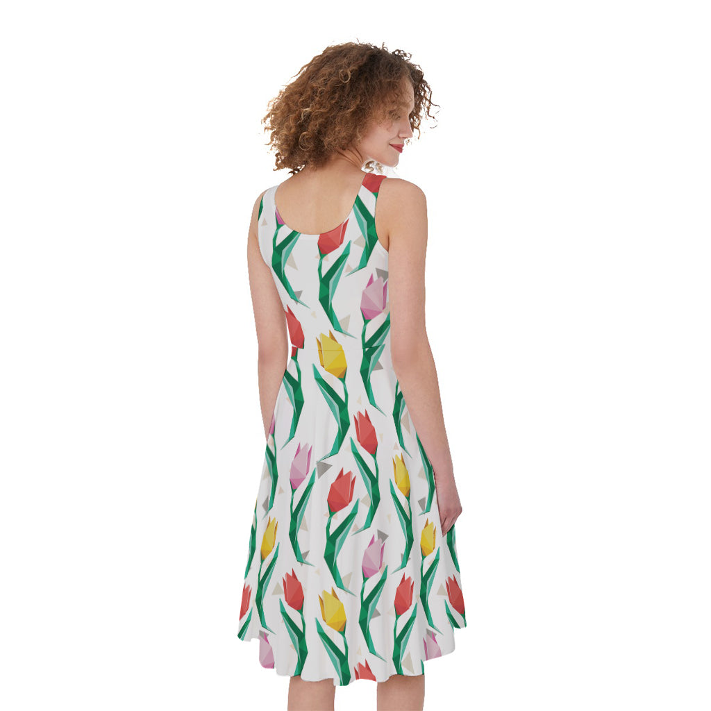 Polygon Tulip Pattern Print Women's Sleeveless Dress