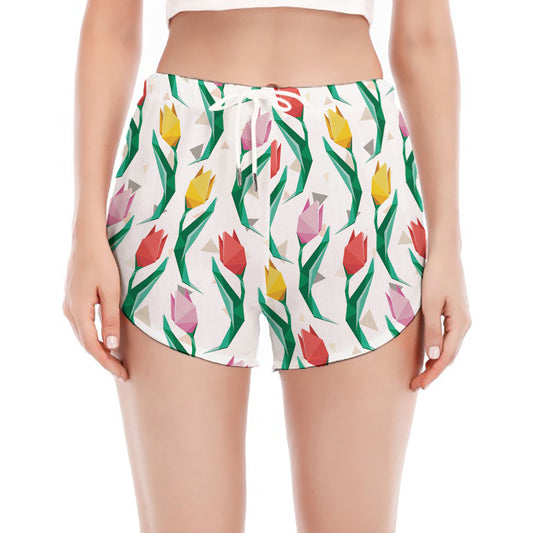 Polygon Tulip Pattern Print Women's Split Running Shorts