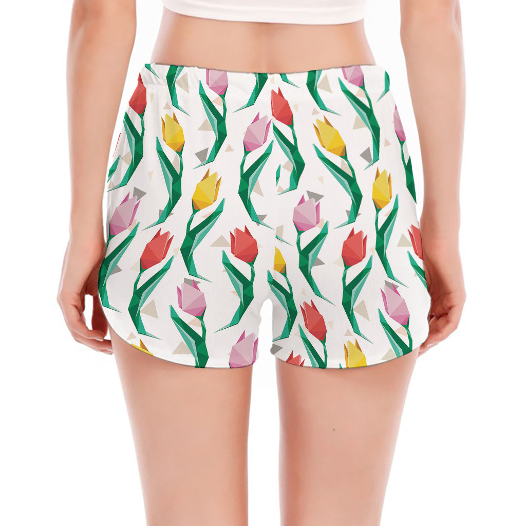 Polygon Tulip Pattern Print Women's Split Running Shorts