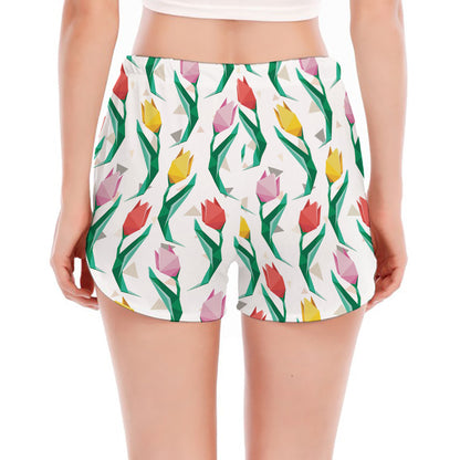 Polygon Tulip Pattern Print Women's Split Running Shorts
