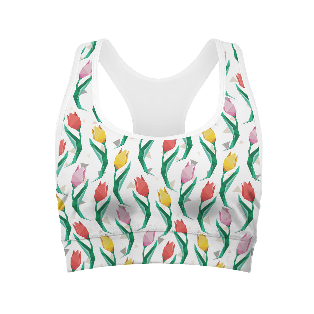 Polygon Tulip Pattern Print Women's Sports Bra