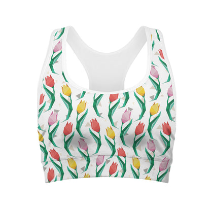 Polygon Tulip Pattern Print Women's Sports Bra