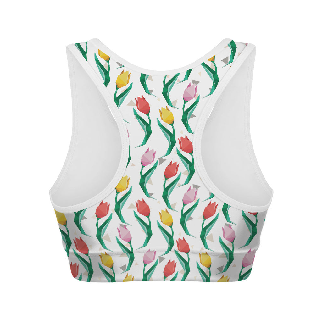 Polygon Tulip Pattern Print Women's Sports Bra