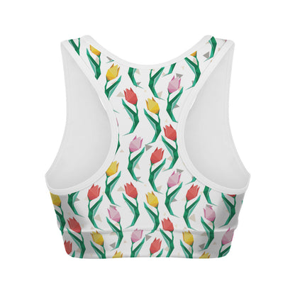 Polygon Tulip Pattern Print Women's Sports Bra