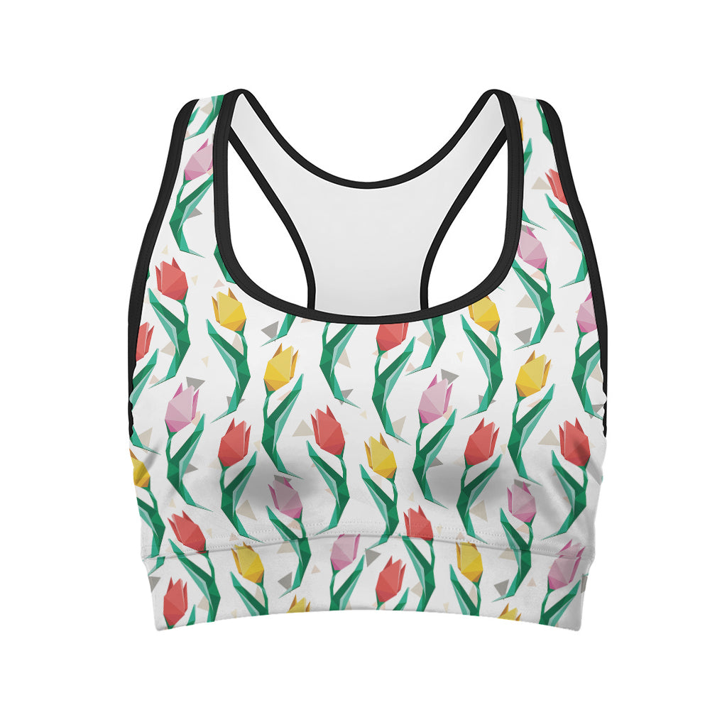 Polygon Tulip Pattern Print Women's Sports Bra