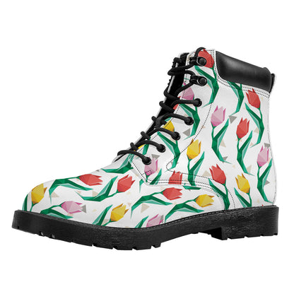 Polygon Tulip Pattern Print Work Boots