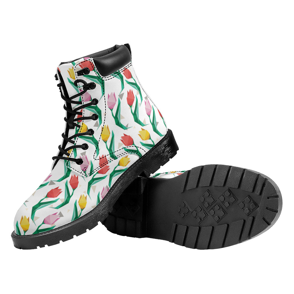 Polygon Tulip Pattern Print Work Boots