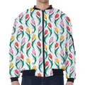 Polygon Tulip Pattern Print Zip Sleeve Bomber Jacket