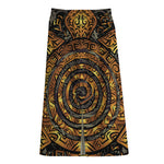 Polynesian Sea Turtle Print Cotton Front Slit Maxi Skirt