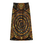 Polynesian Sea Turtle Print Cotton Front Slit Maxi Skirt