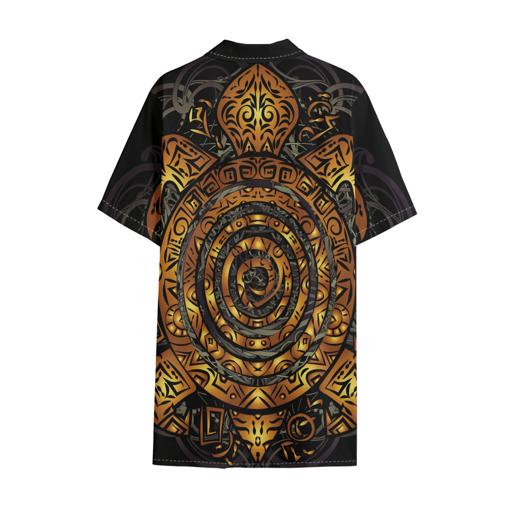 Polynesian Sea Turtle Print Cotton Hawaiian Shirt