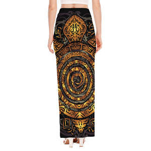 Polynesian Sea Turtle Print High Slit Maxi Skirt