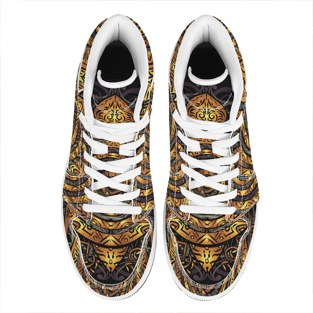 Polynesian Sea Turtle Print High Top Leather Sneakers