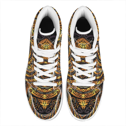 Polynesian Sea Turtle Print High Top Leather Sneakers