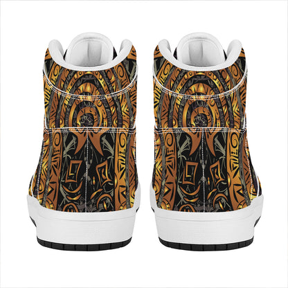 Polynesian Sea Turtle Print High Top Leather Sneakers